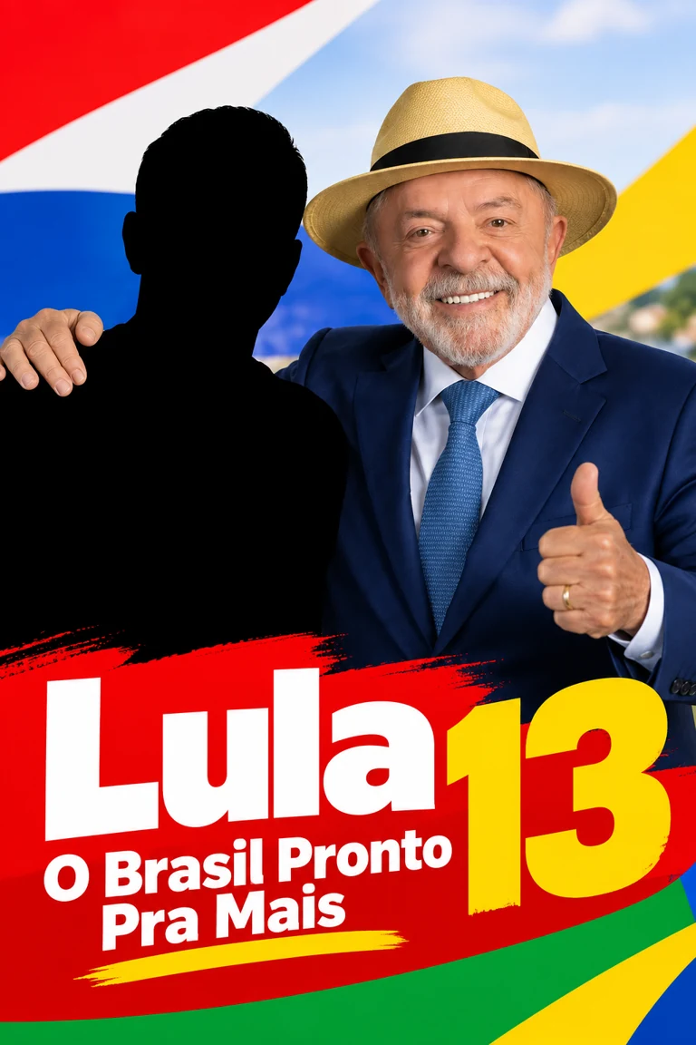 Exemplo do estilo Campanha com Lula e uma silhueta preta no lugar do cliente.