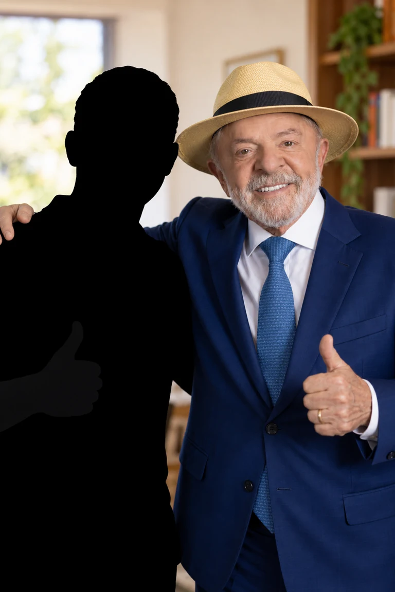 Exemplo do estilo Retrato com Lula e uma silhueta preta no lugar do cliente.